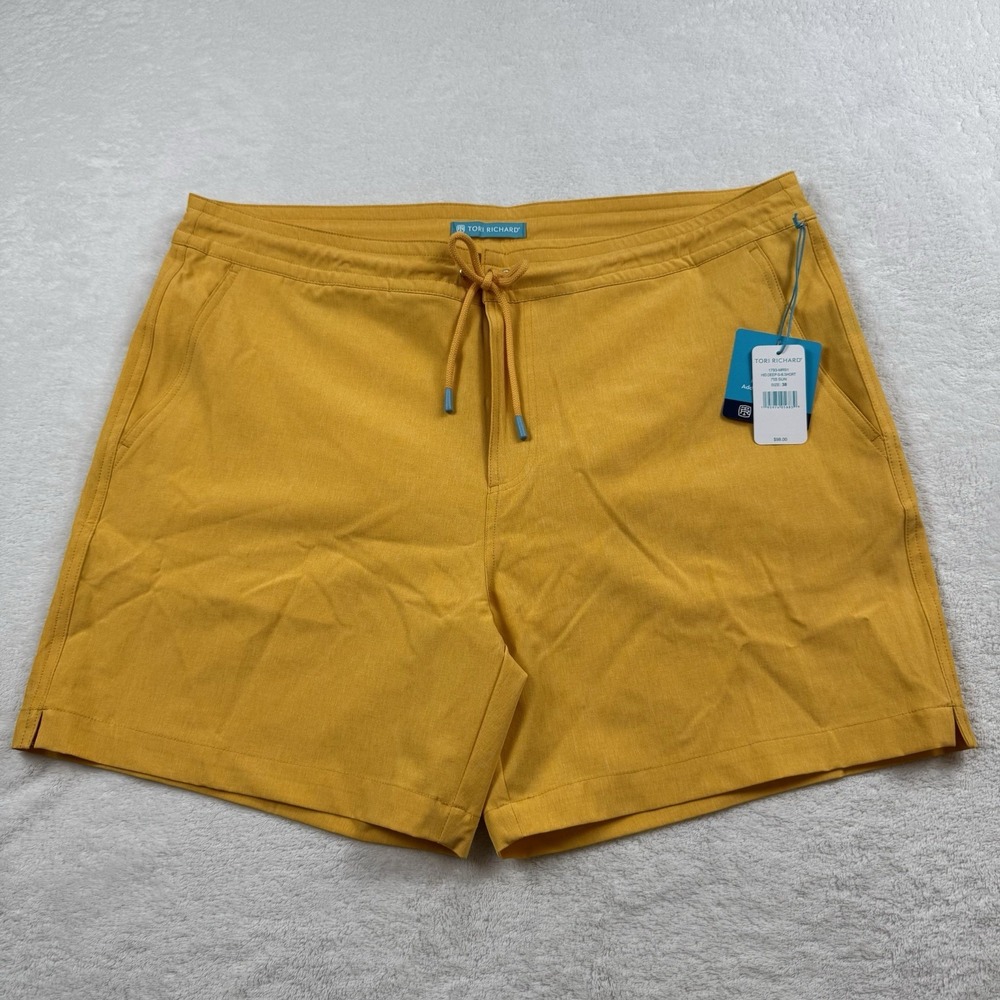 Tori Richard Swim Trunk Shorts 38 Yellow Trade wind Tech Hidden Print 4 Way ST